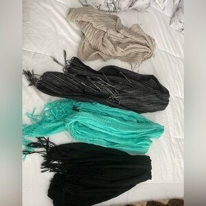 Women's Lightweight Fringe Scarf - Aqua, Black, Metallic